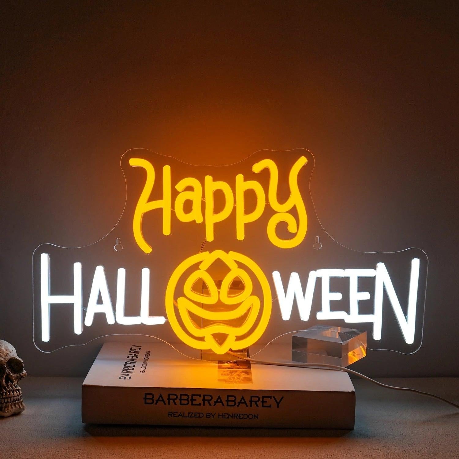 Happy Halloween Led Neon Sign With Pumpkin Spider Web Yellow Green Indoor Decor | Shineneon