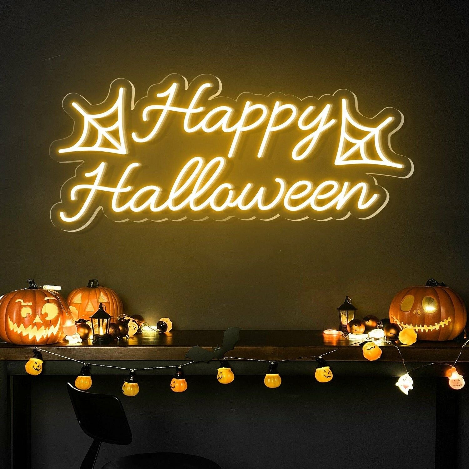 Happy Halloween Words Spider Halloween Decor | Shineneon