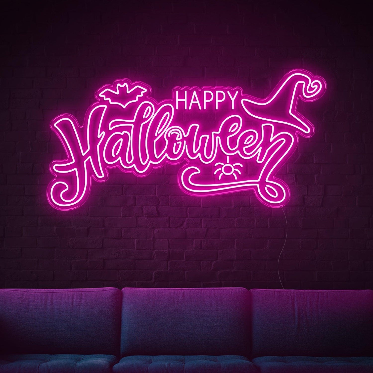 Happy Halloween Yellow Bat Spider Led Neon Sign For Indoor Party Decor | Shineneon