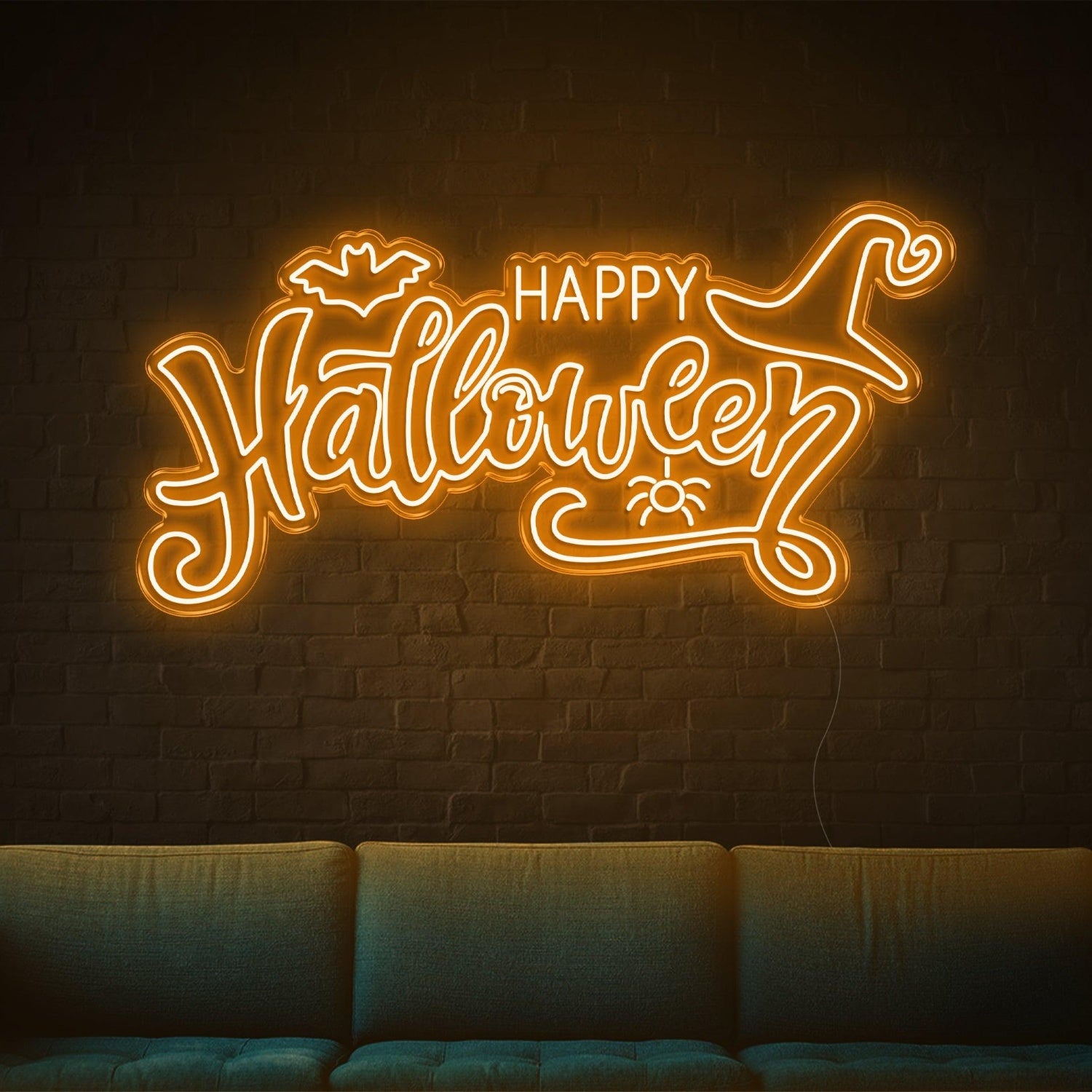 Happy Halloween Yellow Bat Spider Led Neon Sign For Indoor Party Decor | Shineneon