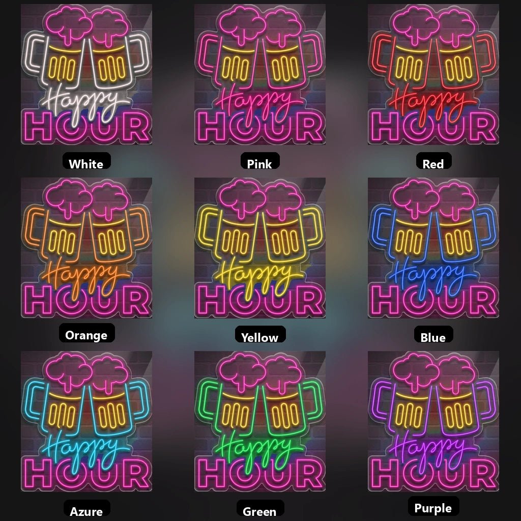 Happy Hour And Two Mugs LED Neon Sign - Shineneon