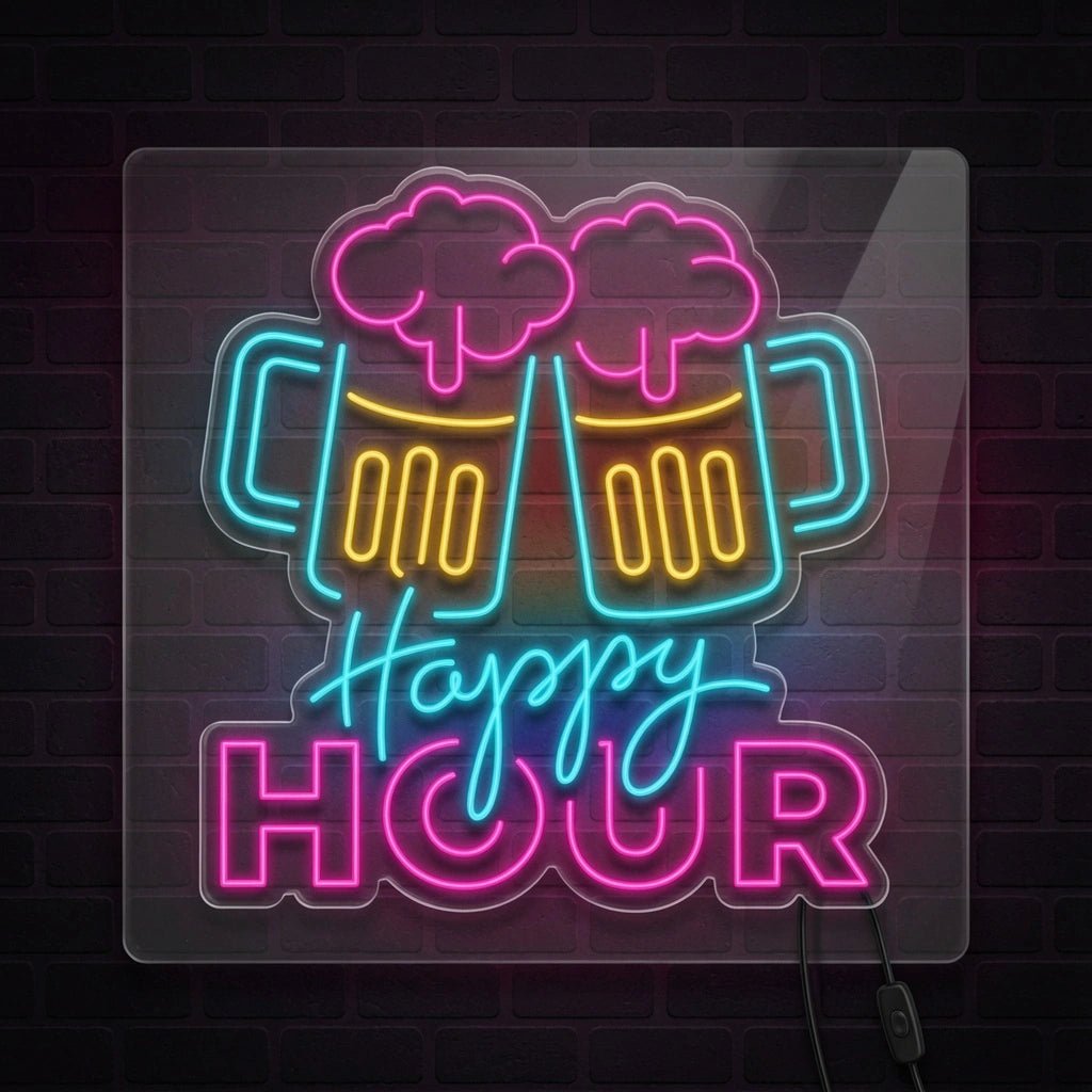 Happy Hour And Two Mugs LED Neon Sign - Shineneon