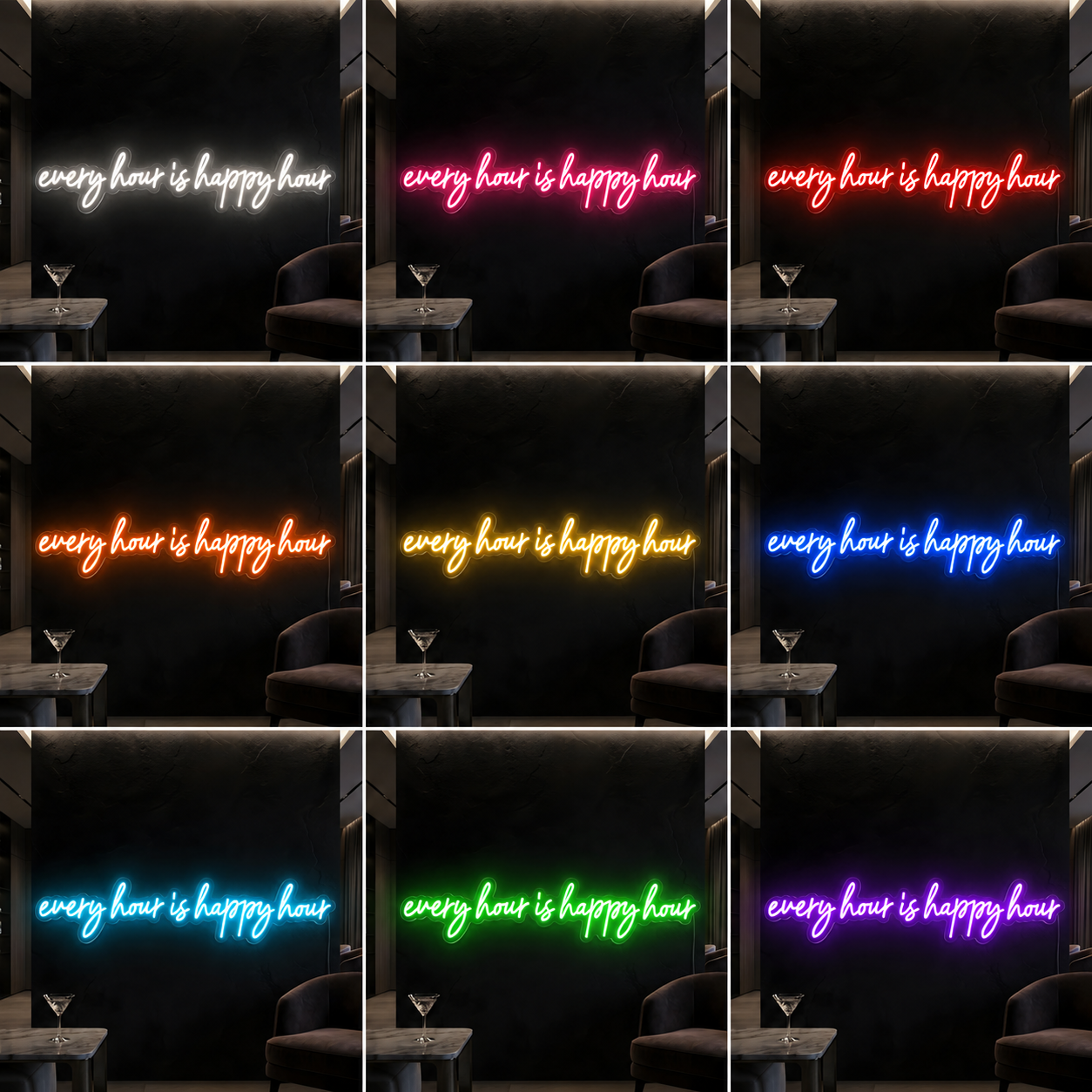 Happy Hour Apartment Wall Decor LED Neon Sign color grid