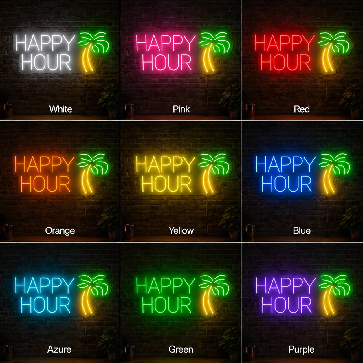 Happy Hour Bar Neon Sign LED Neon Sign color grid