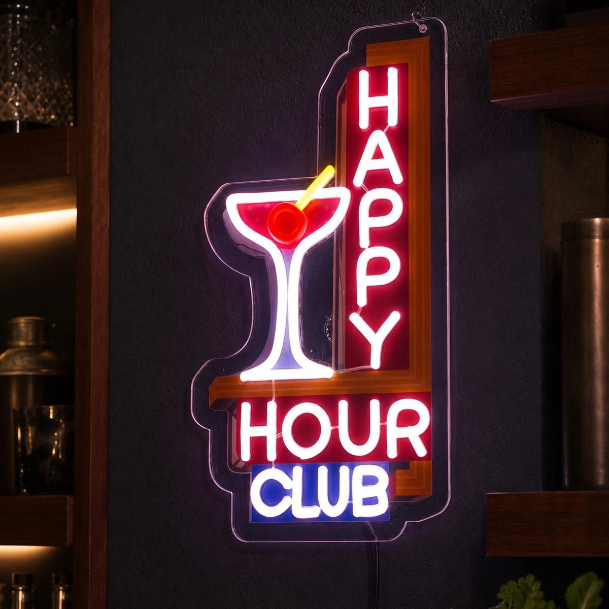 Happy Hour Club Martini Glass LED Neon Sign - Shineneon