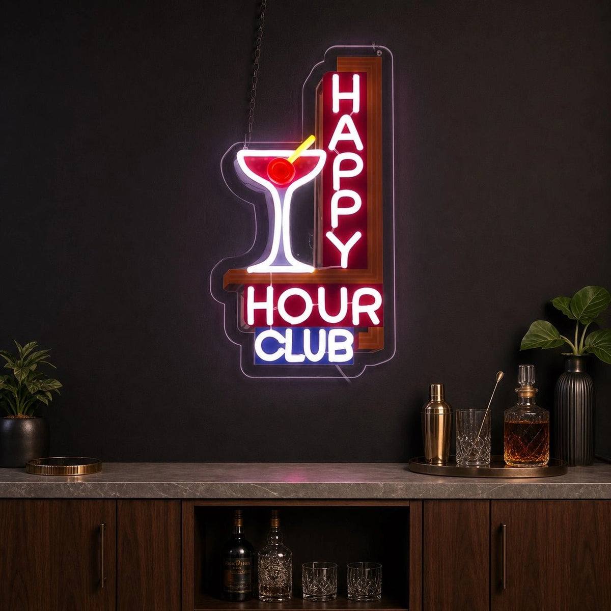 Happy Hour Club Martini Glass LED Neon Sign - Shineneon