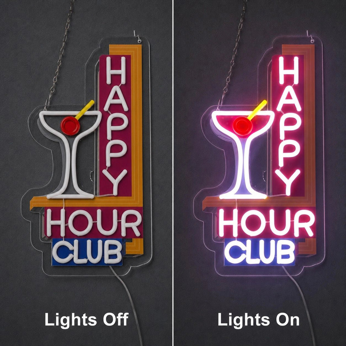 Happy Hour Club Martini Glass LED Neon Sign - Shineneon