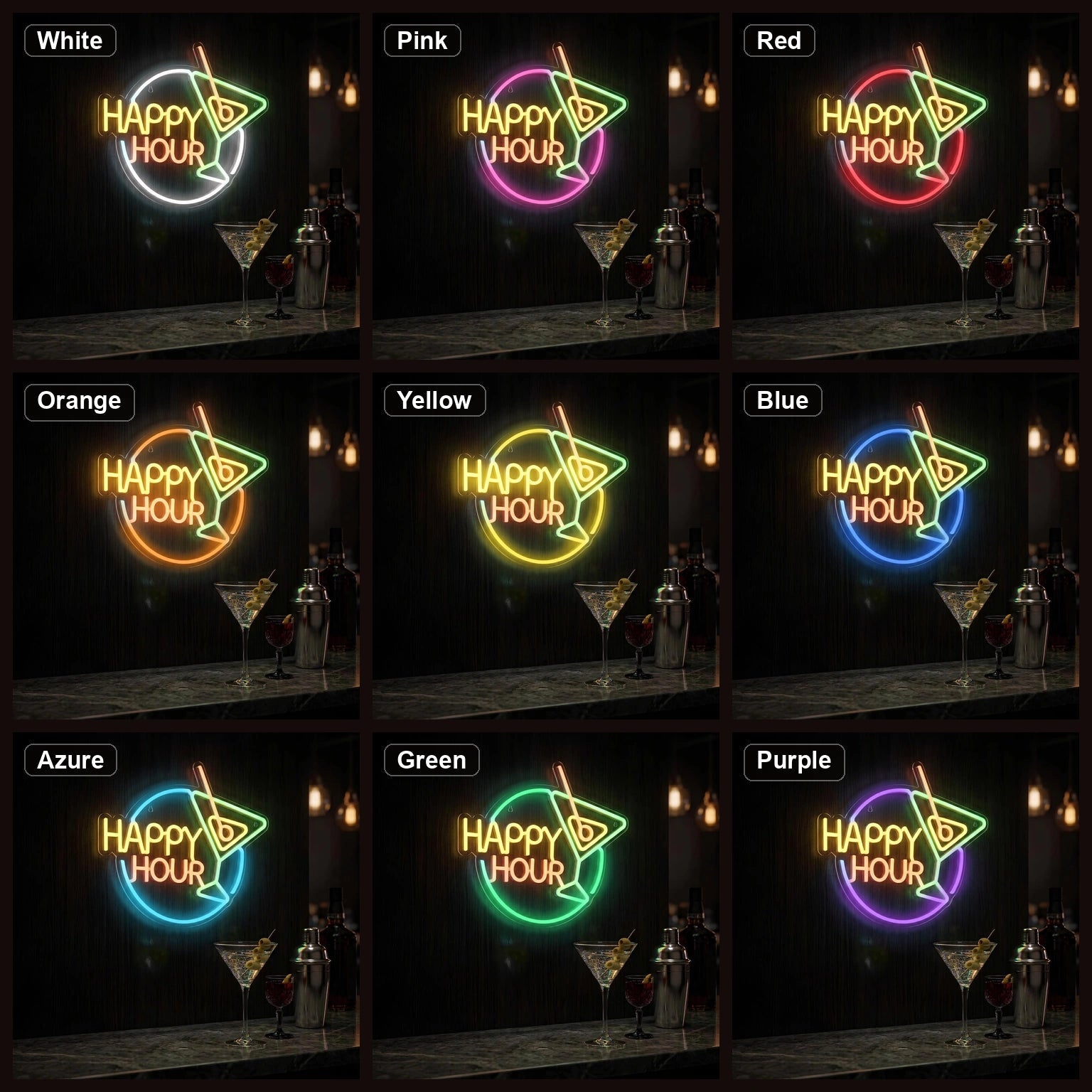 Happy Hour Cocktail LED Neon Sign Home Garage Wall Decoration - Shineneon