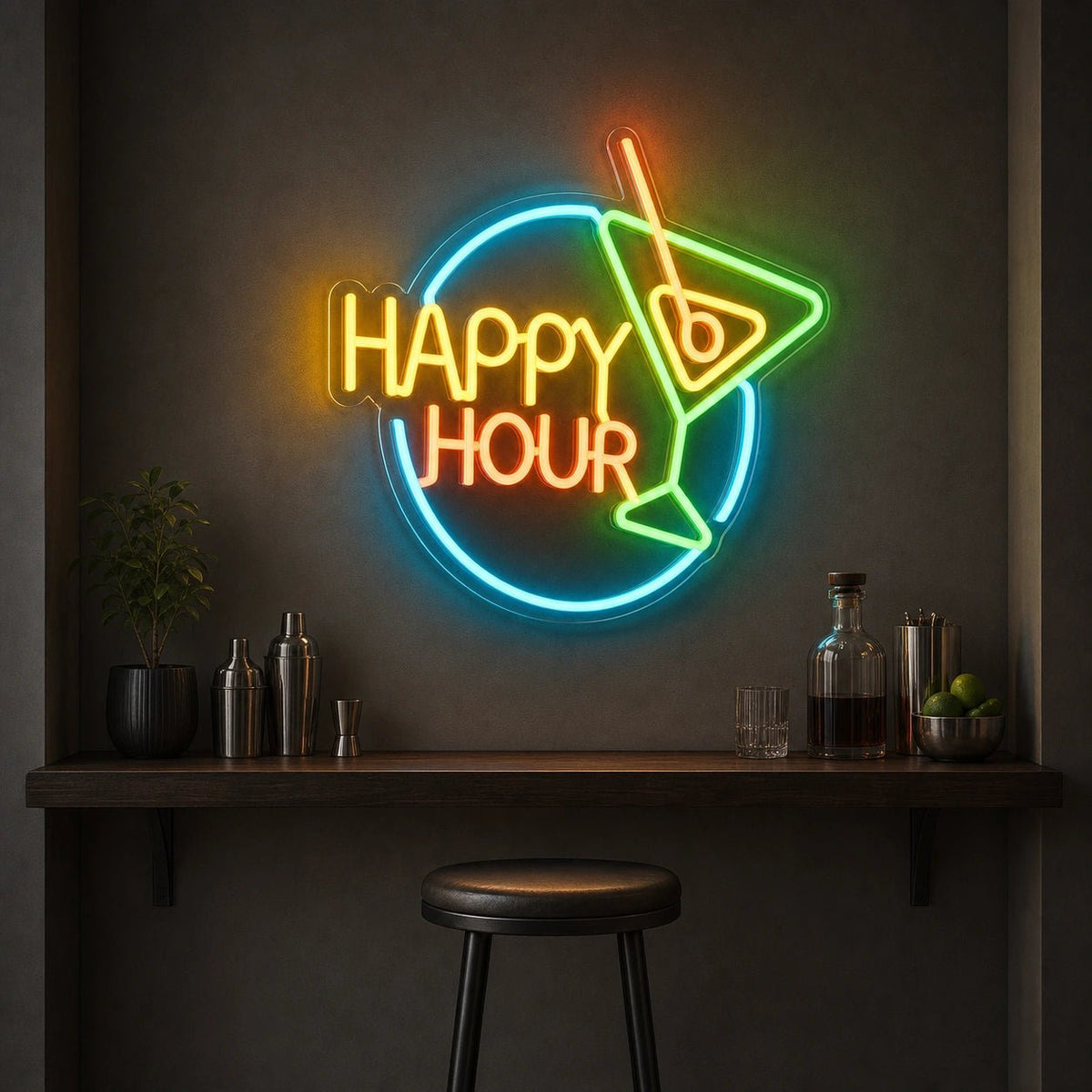 Happy Hour Cocktail LED Neon Sign Man Cave Neon Sign - Shineneon