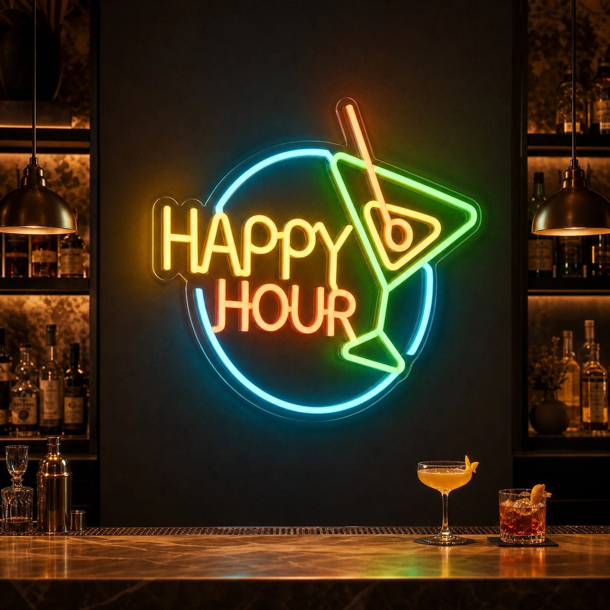 Happy Hour Cocktail LED Neon Sign Man Cave Neon Sign - Shineneon