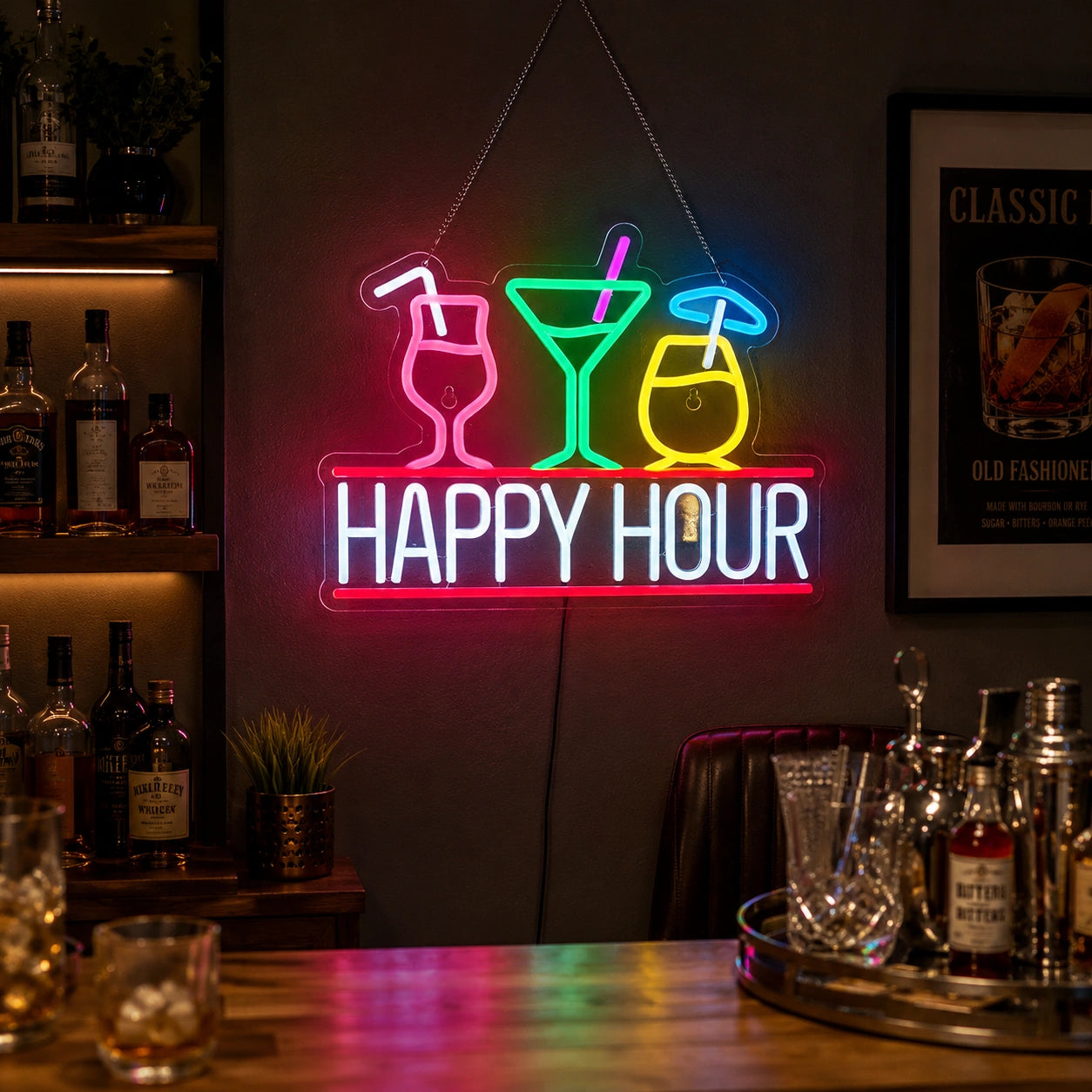 Happy Hour Glasses Neon Sign LED Neon Sign real lifestyle scene
