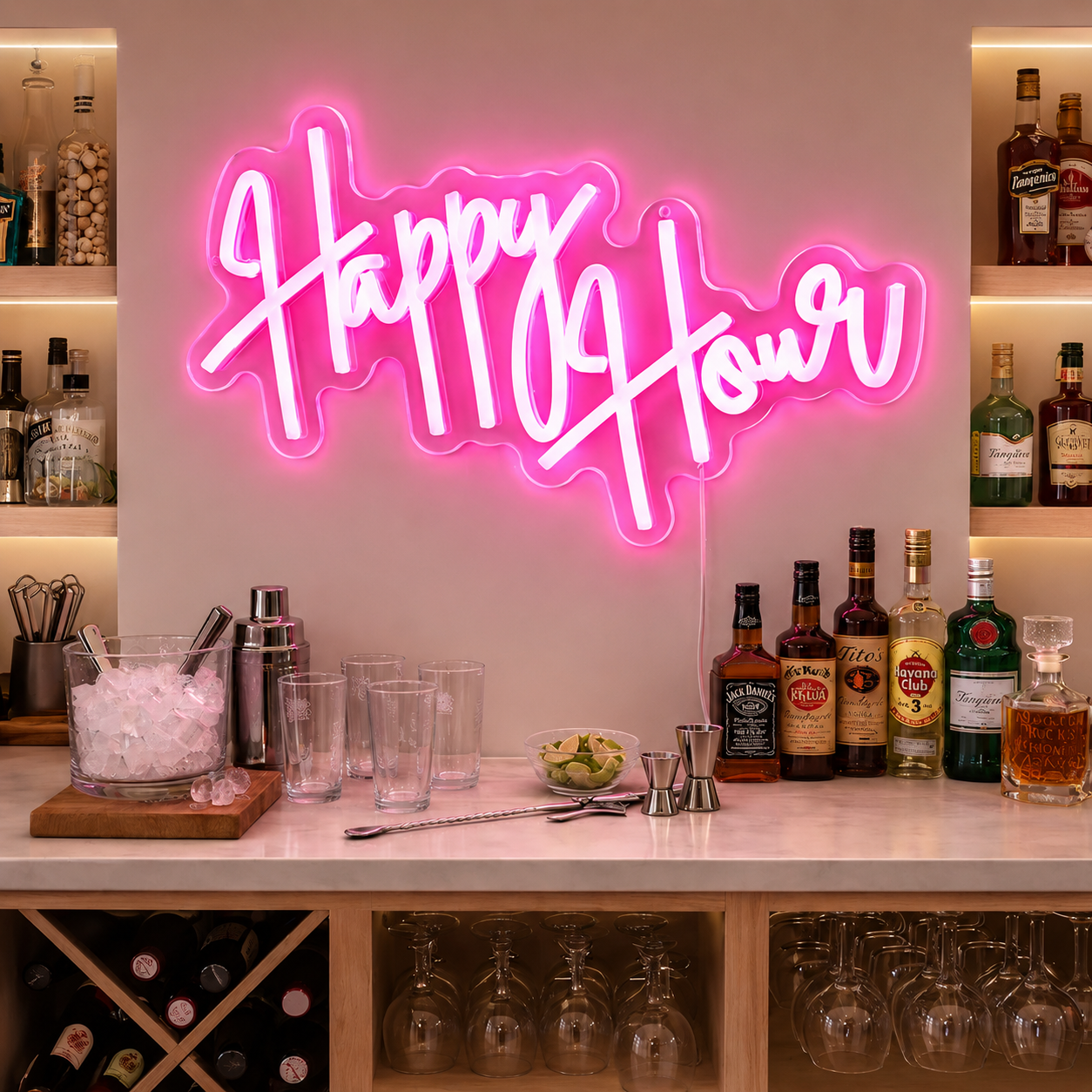 Happy Hour Hanging LED Light Up Neon Bar Sign LED Neon Sign main product image