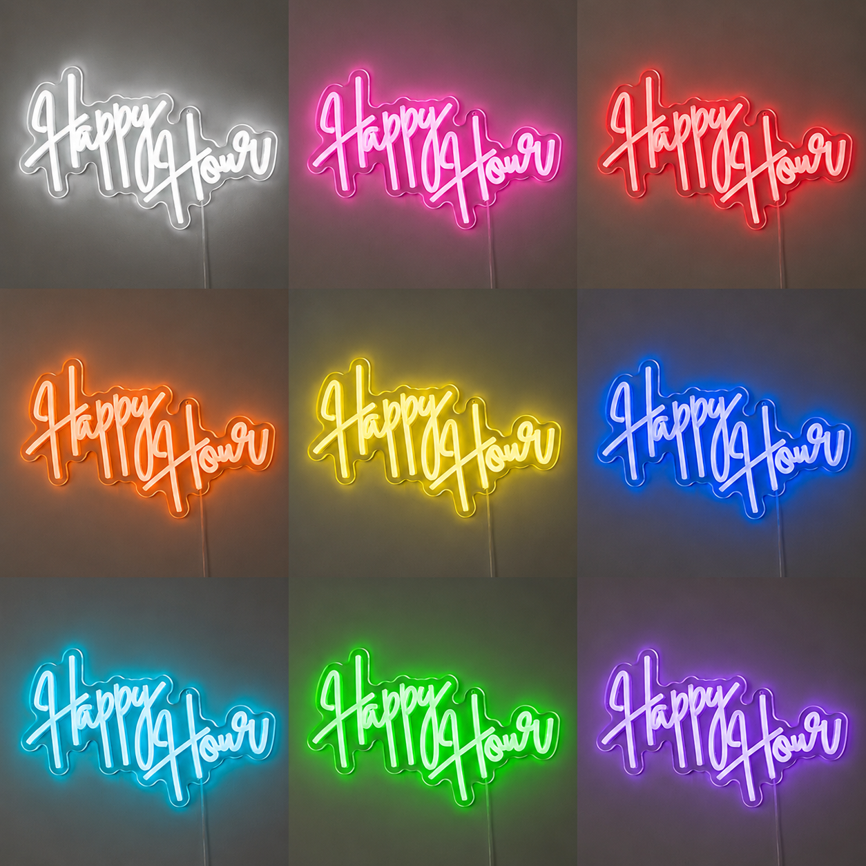 Happy Hour Hanging LED Light Up Neon Bar Sign LED Neon Sign color grid