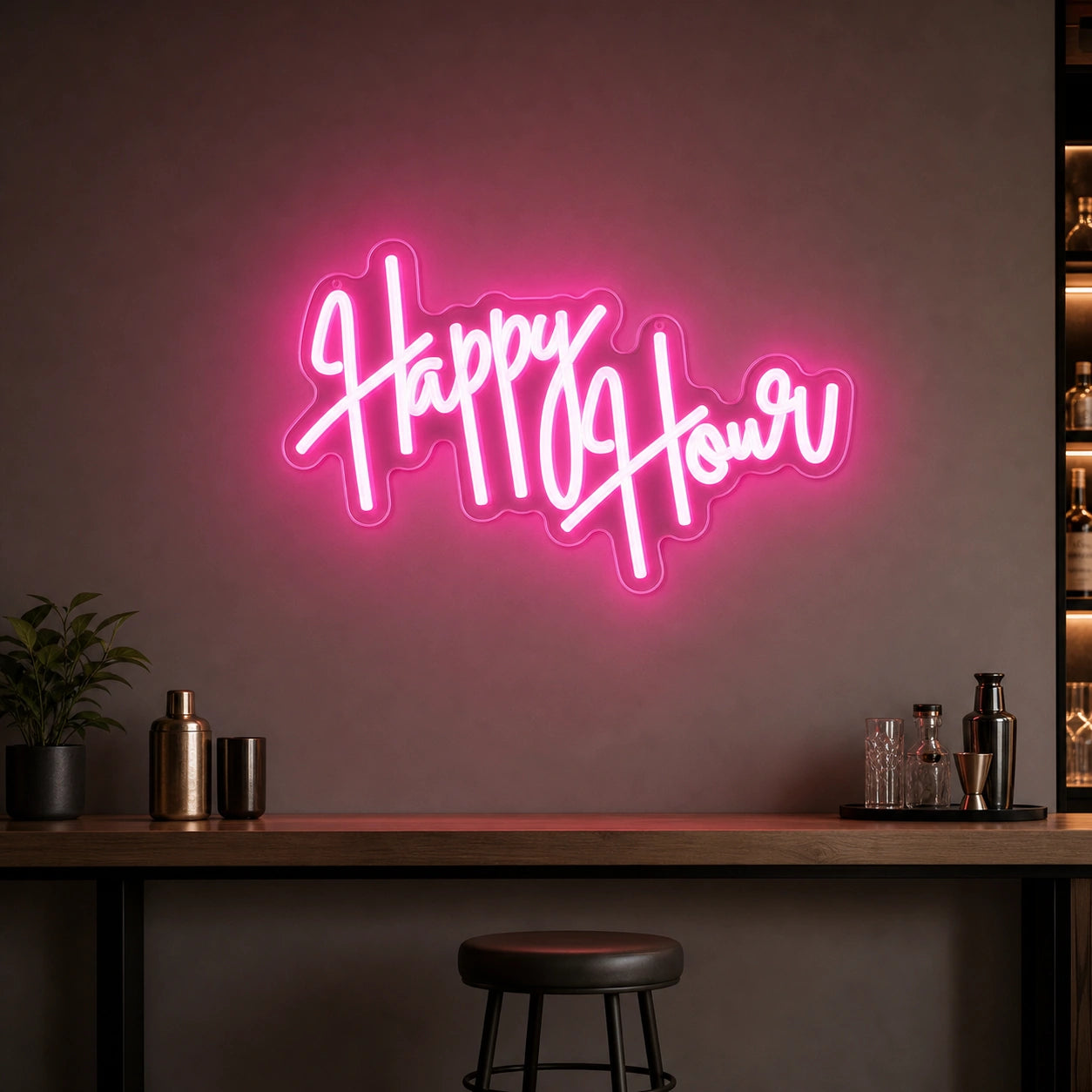 Happy Hour Hanging LED Neon Sign Man Cave Neon Sign size image