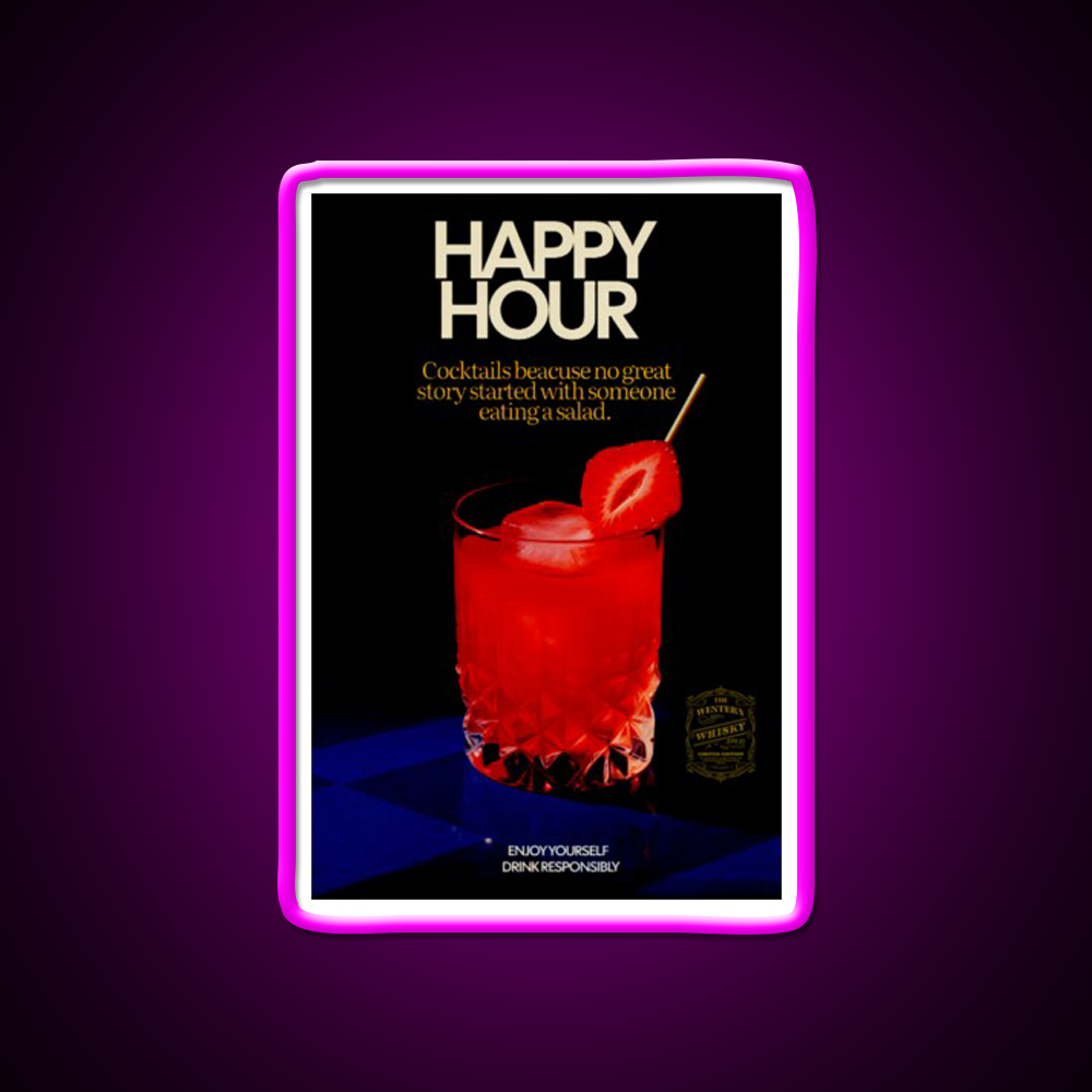 Happy Hour Humor Cocktail Ad Poster Man Cave Bar Led Neon Sign Rgb Color