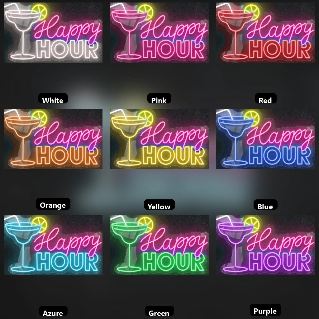 Happy Hour LED Neon Sign Home Decor - 05 Color Grid