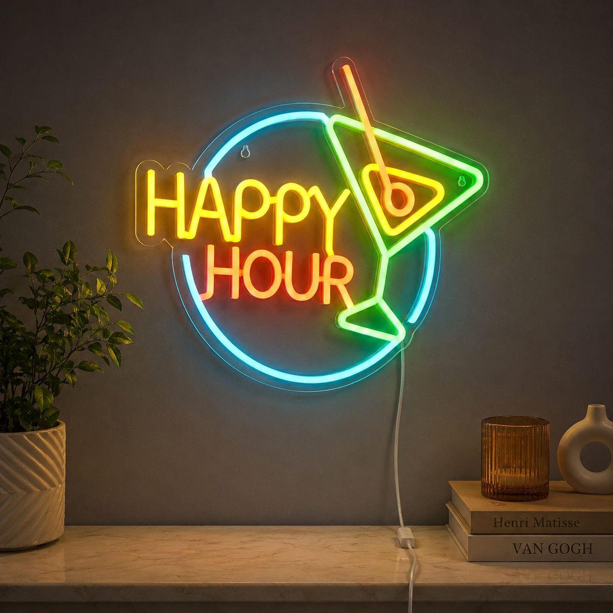 Happy Hour LED Neon Sign Multi Color Cocktail Bar Wall Light main product image