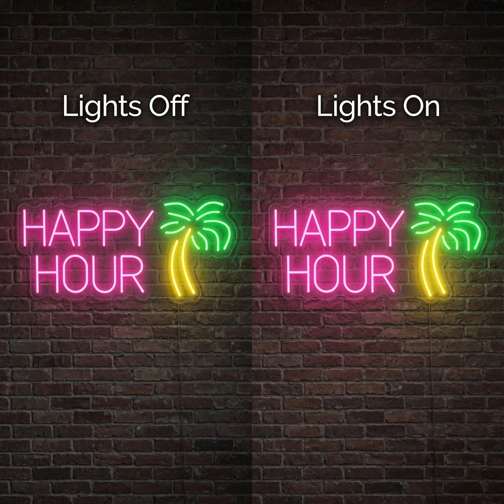 Happy Hour LED Neon Sign Wall Decor - 06 Day Night Comparison