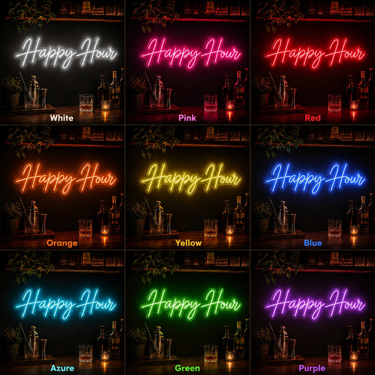 Happy Hour Man Cave LED Neon Sign color grid