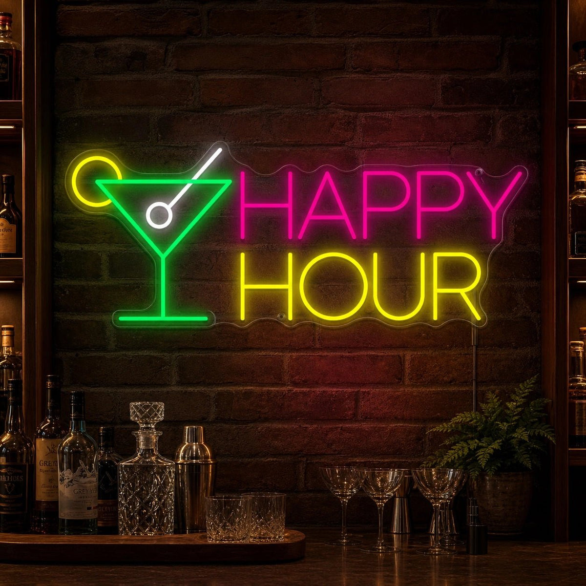 Happy Hour Martini Glass LED Neon Sign - Shineneon