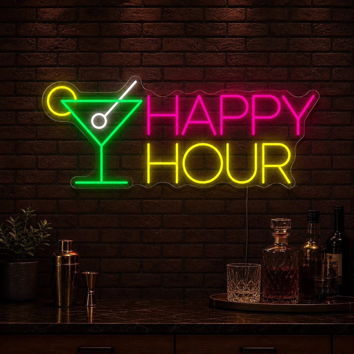 Happy Hour Martini Glass LED Neon Sign - Shineneon