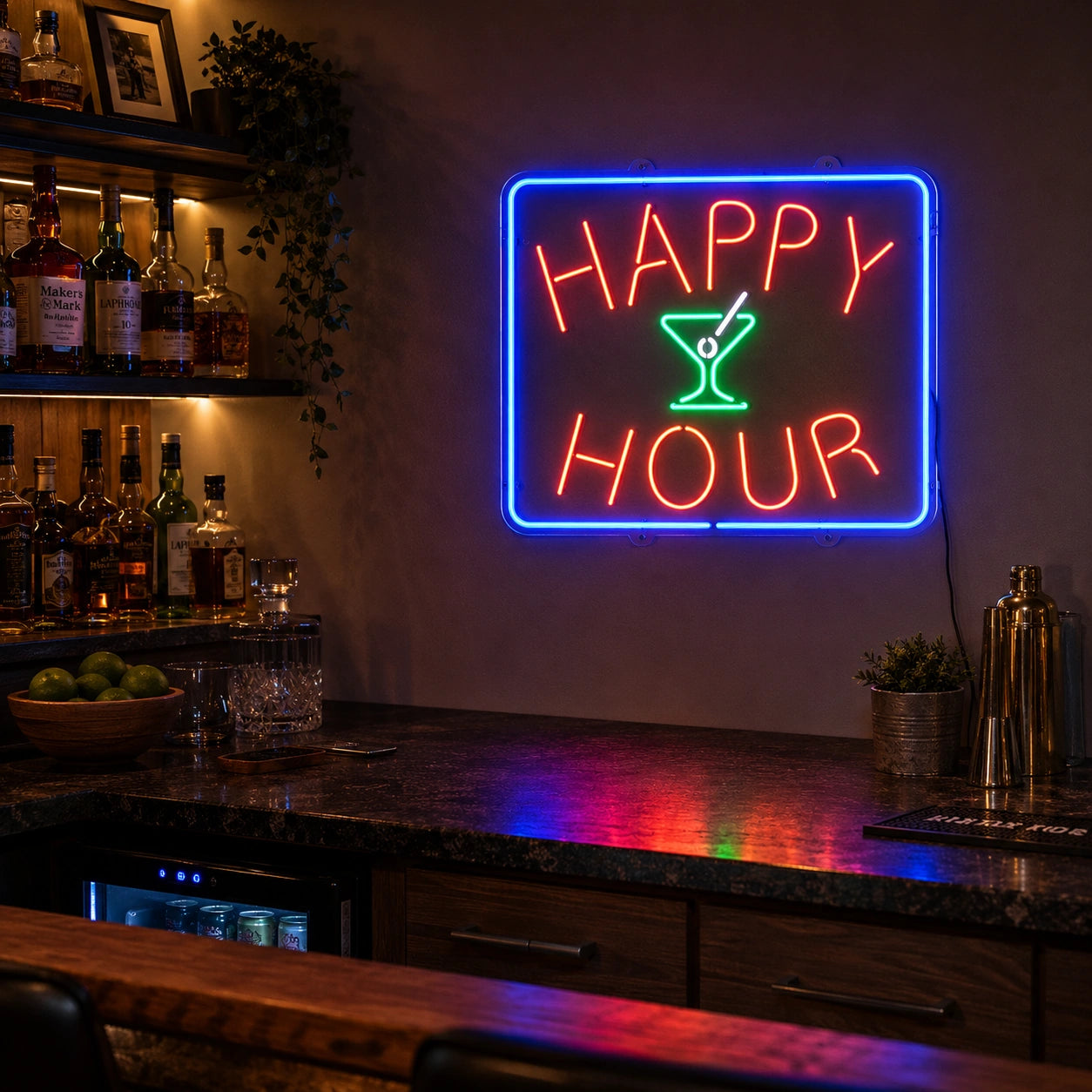 Happy Hour Martini Neon Sign Wall Art LED Neon Sign real lifestyle scene