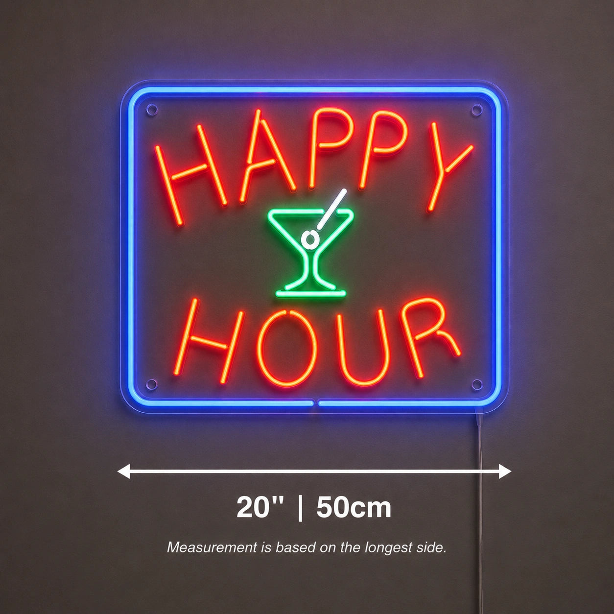 Happy Hour Martini Neon Sign Wall Art LED Neon Sign size image