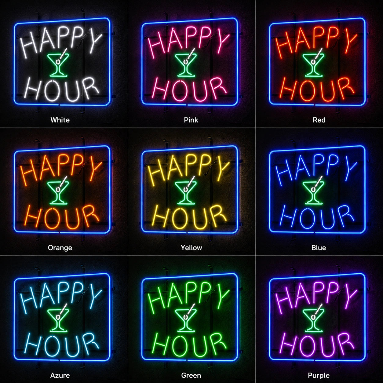 Happy Hour Martini Neon Sign Wall Art LED Neon Sign color grid
