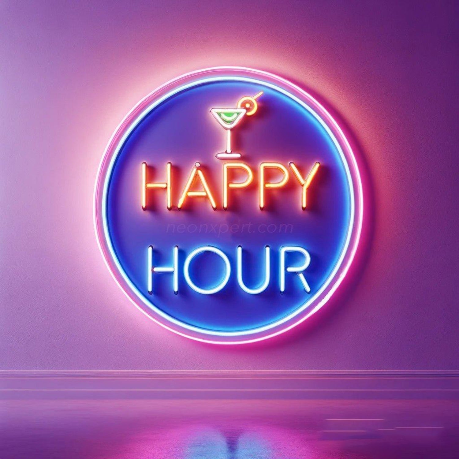 Happy Hour Pink-Blue-Orange Cocktail Led Neon Sign For Bar Decor | Shineneon