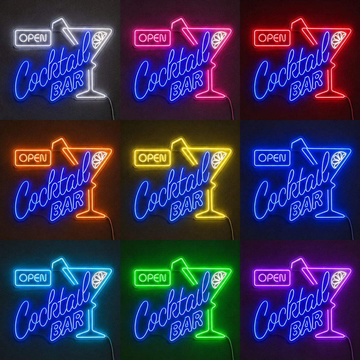 Happy Hour Wall Decor LED Neon Sign color grid