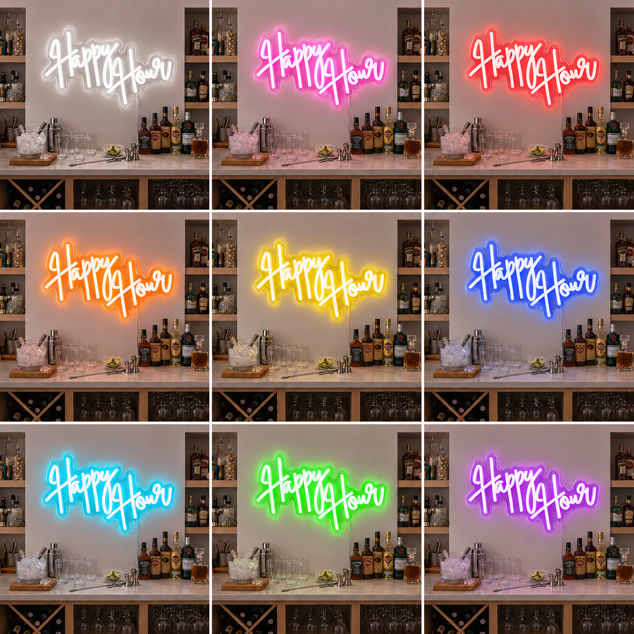 Happy Hour Wall Decor LED Neon Sign Home Art color grid
