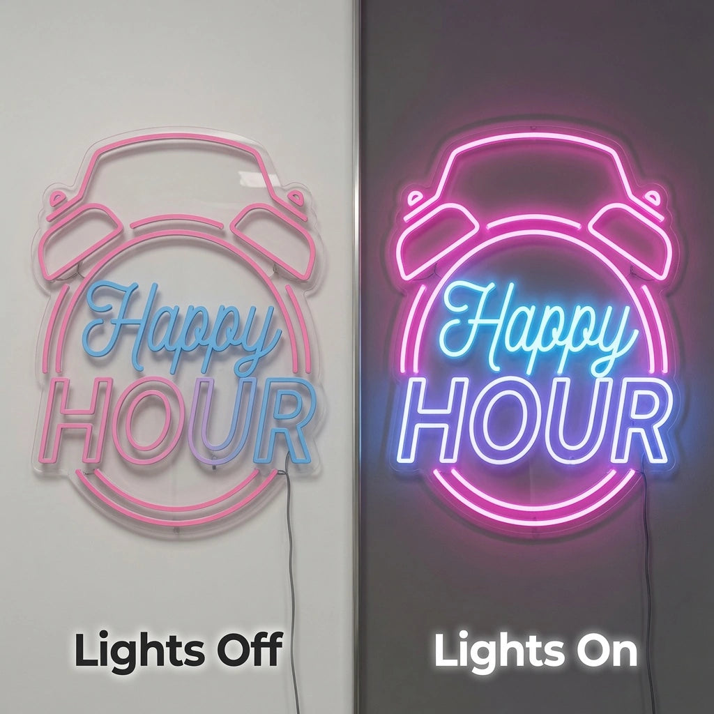 Happy Hour Wall Decor LED Neon Sign Wall Neon Sign - 06 Day Night Comparison