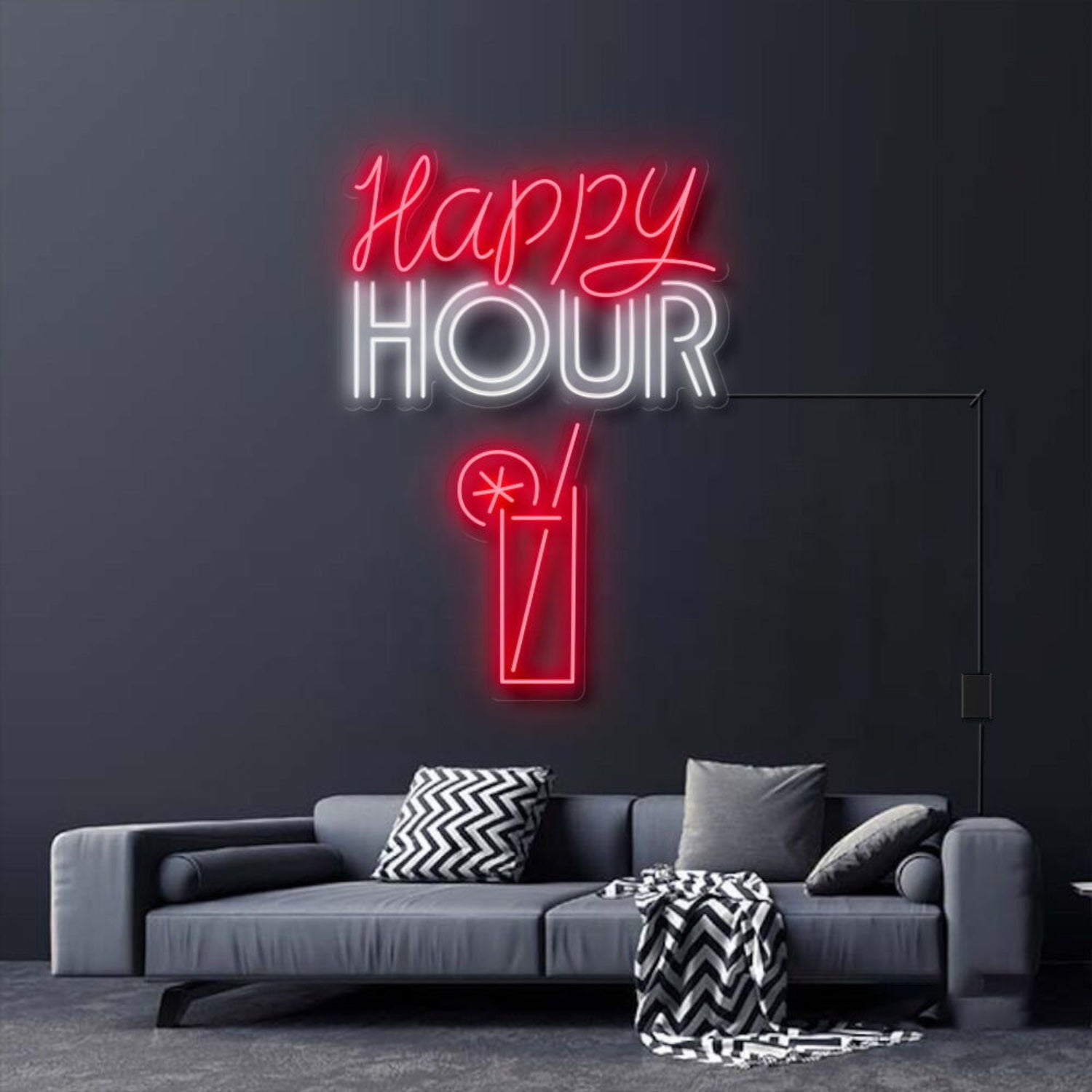 Happy Hour With Alcoholic Drink Led Neon Sign For Bars And Social Spaces | Shineneon