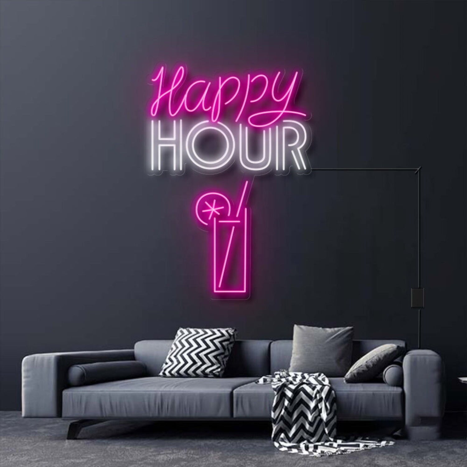 Happy Hour With Alcoholic Drink Led Neon Sign For Bars And Social Spaces | Shineneon