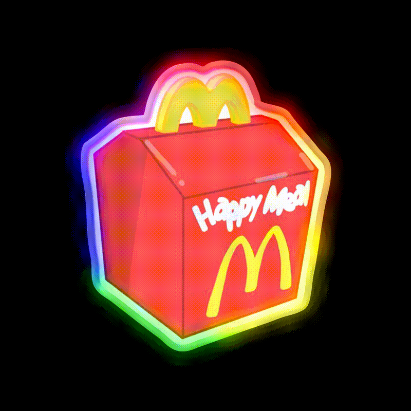 Happy Meal Fast Food Led Neon Sign For Burger Place Wall Art Rgb Color - LED neon sign close-up detail