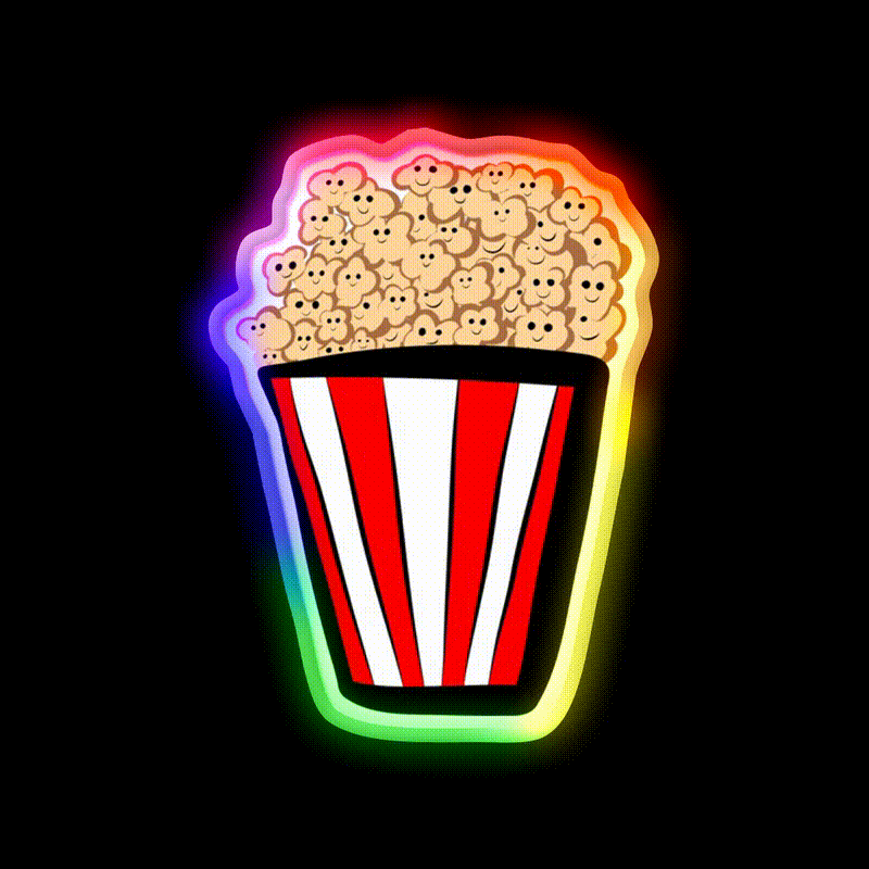 Happy Popcorn Snack Food Led Neon Sign Rgb Color - LED neon sign close-up detail