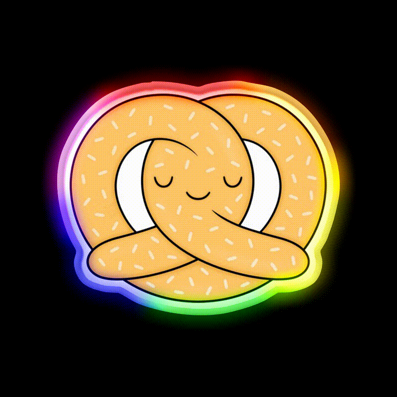 Happy Pretzel Snack Food Led Neon Sign Rgb Color - LED neon sign close-up detail