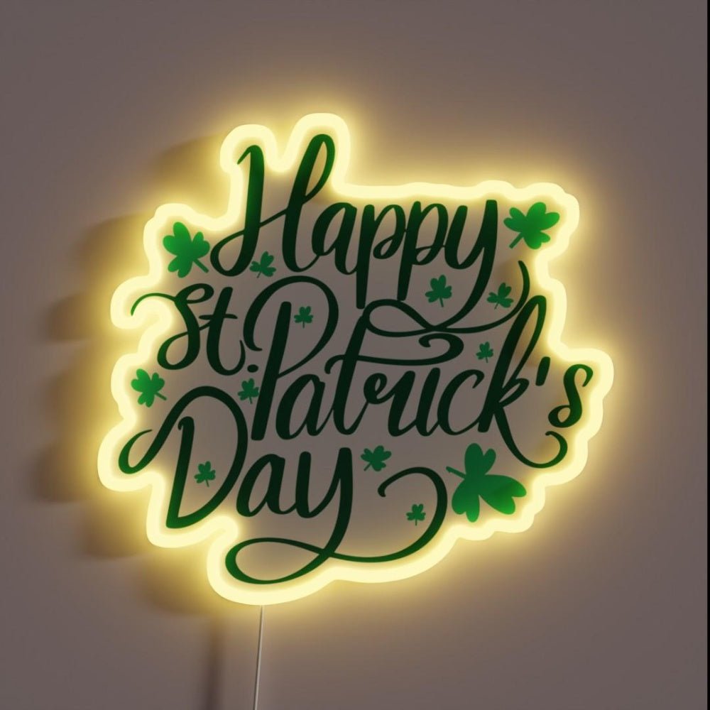 Happy Saint Patricks Day Clovers Rgb Led Neon Sign - Shineneon