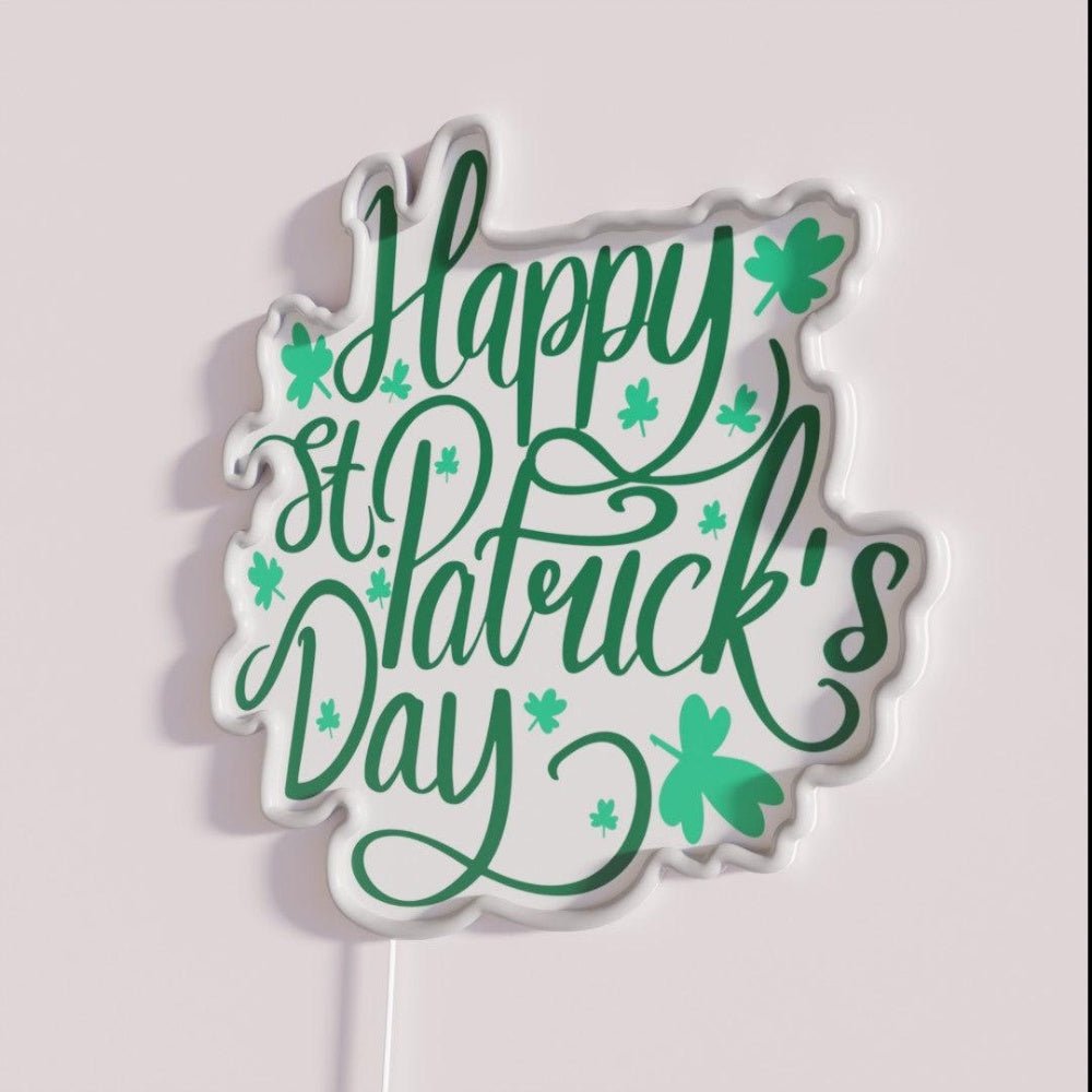 Happy Saint Patricks Day Clovers Rgb Led Neon Sign - Shineneon