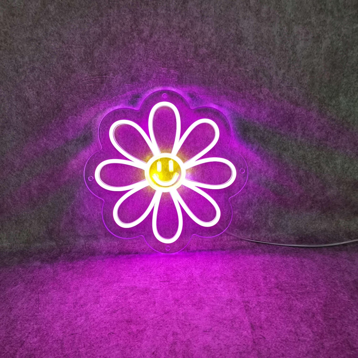 Happy Smile Flower White - Yellow Led Neon Sign For Indoor Wall Art - Shineneon