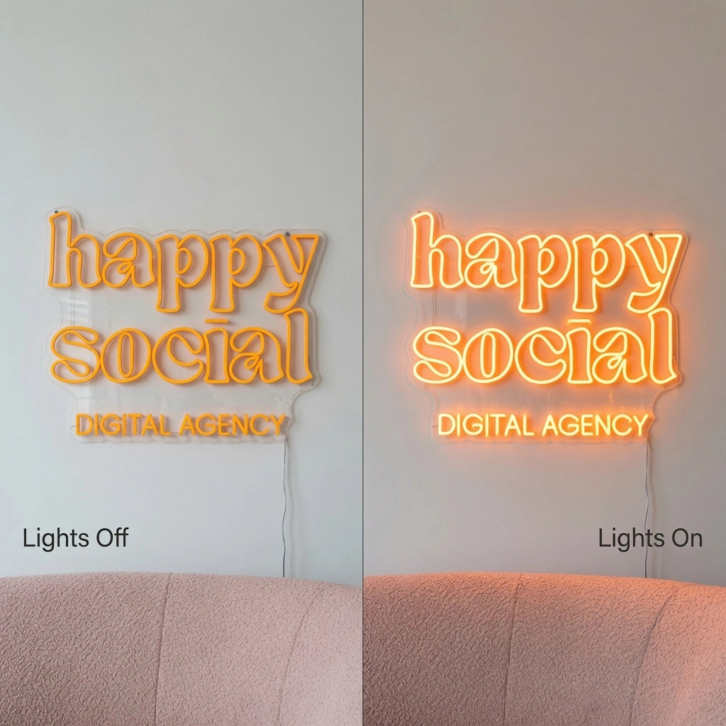 Happy Social Digital Agency LED Neon Sign - 06 Day Night Comparison