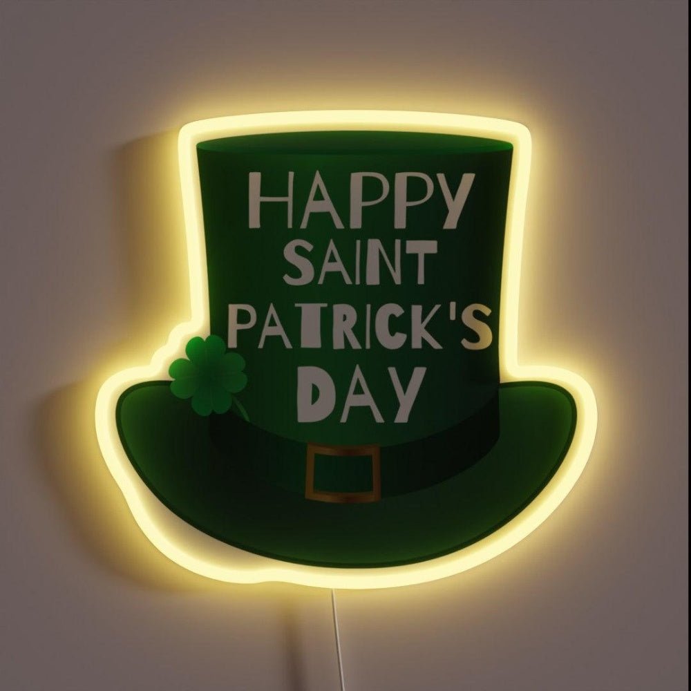 Happy St Patricks Day Green Hat Rgb Led Neon Sign - Shineneon