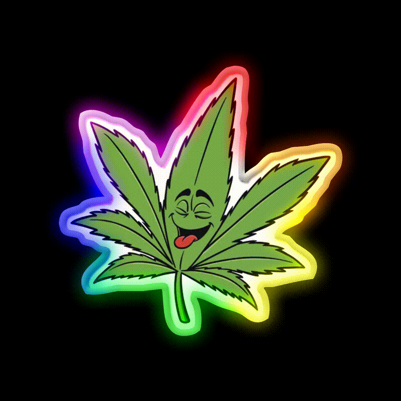 Happy Weed Hemp Inspired Green Leaf Led Neon Sign Rgb Color - LED neon sign close-up detail