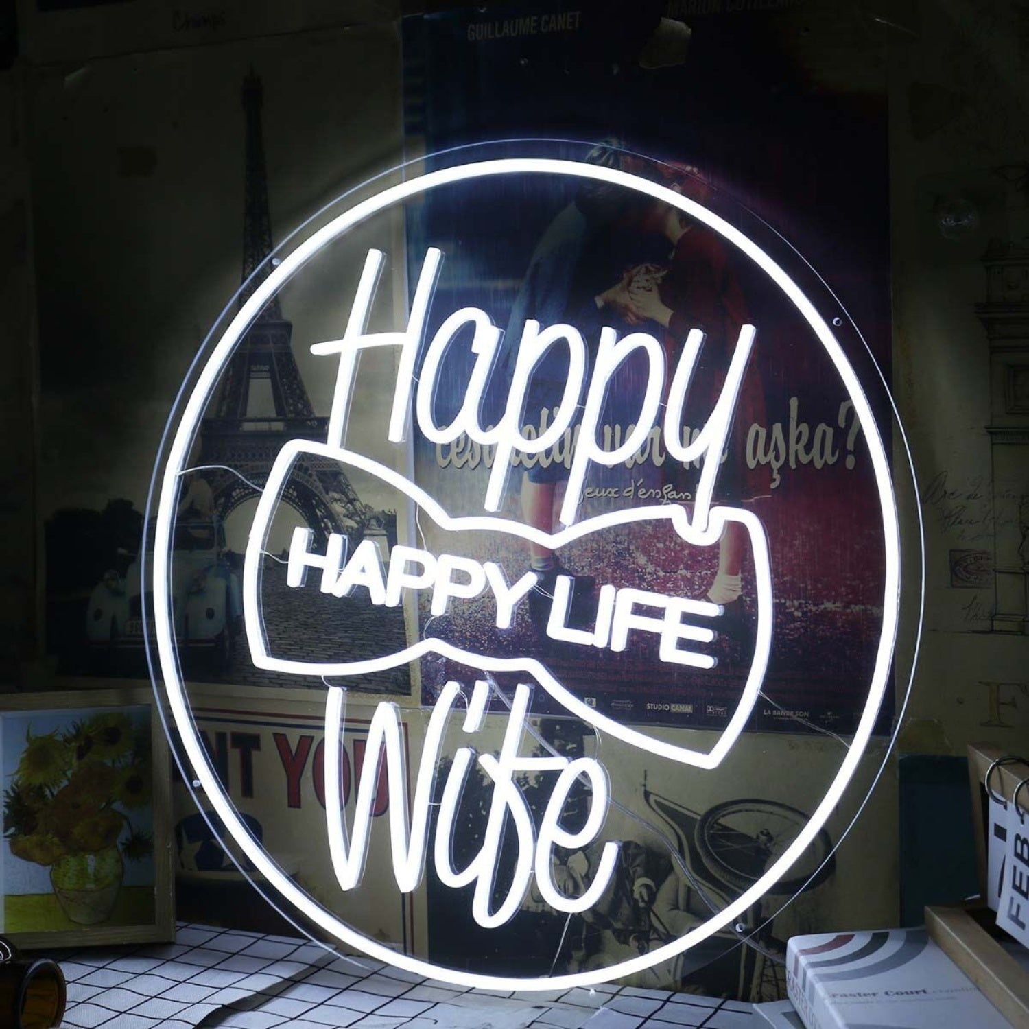 Happy Wife Happy Life White Led Neon Sign | Shineneon
