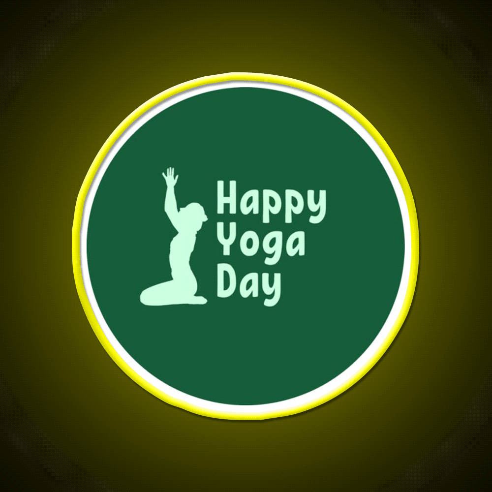 Happy Yoga Day Minimalist Green Yoga Led Neon Sign Rgb Color