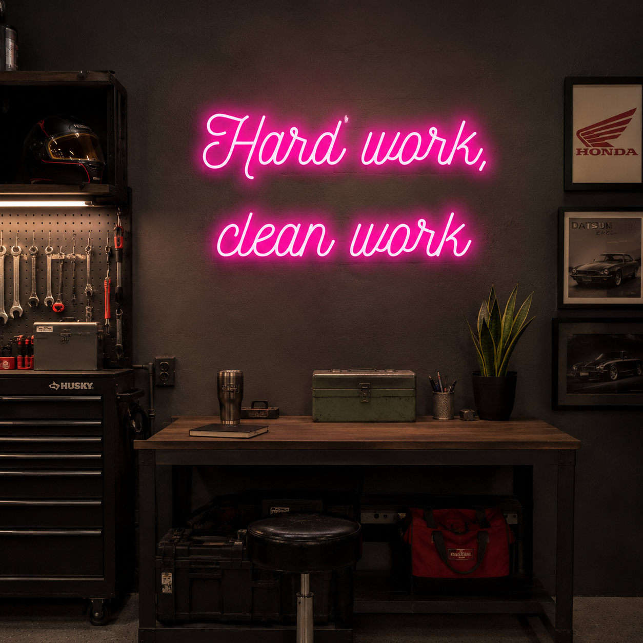 Hard Work Clean Work Wall Decor LED Neon Sign - 03 Real Lifestyle Scene