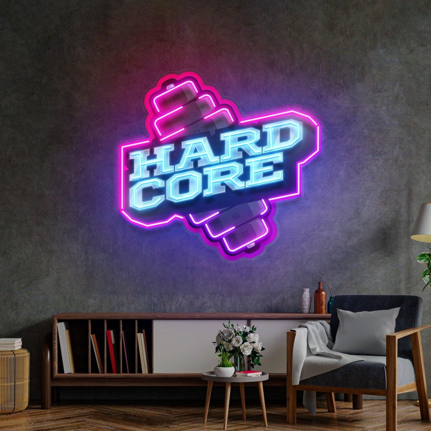 Hardcore Dumbbell Blue-Pink Uv Printed Led Neon Sign For Gym Wall Decor | Shineneon