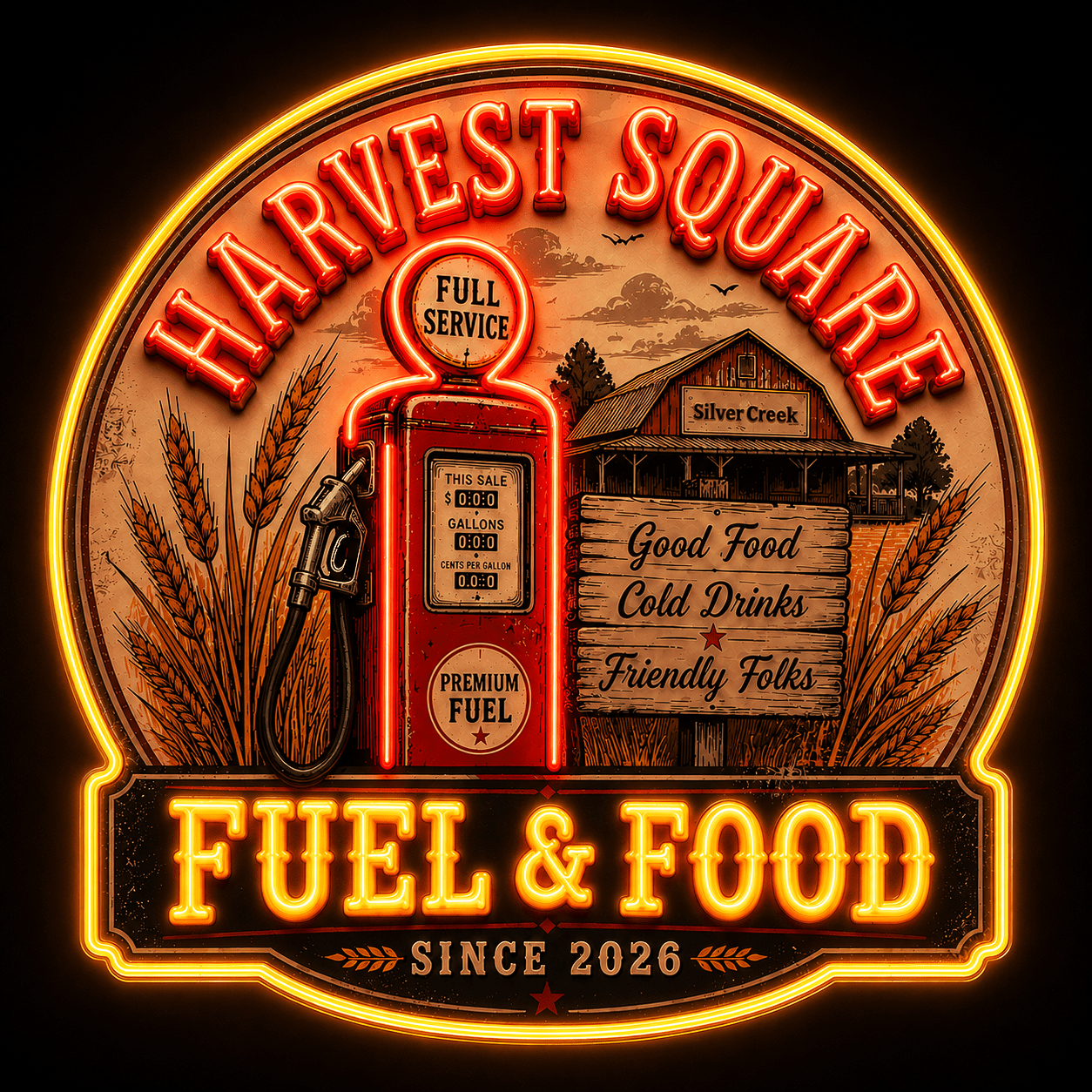 HARVEST SQUARE FUEL & FOOD Custom LED Neon Sign Waterproof - Shineneon