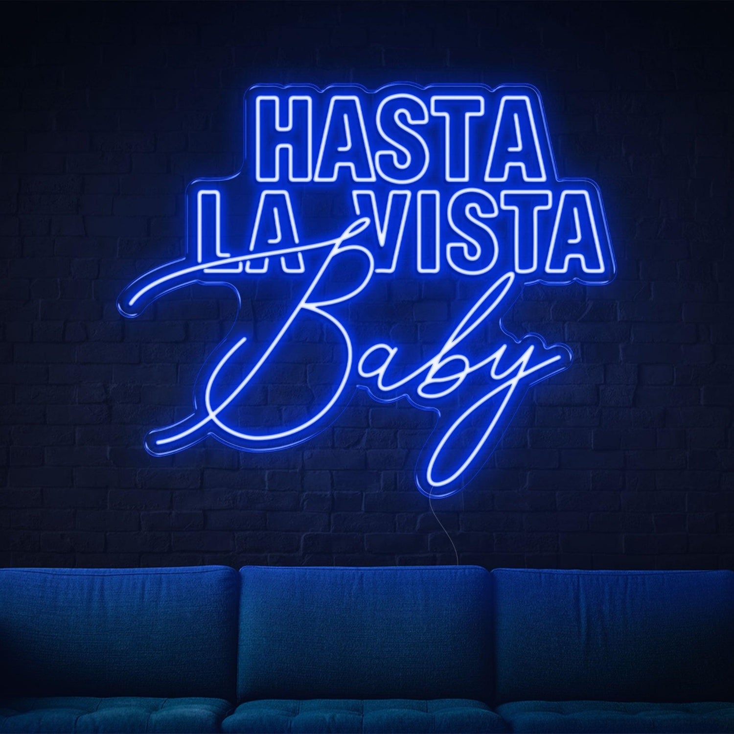 Hasta La Vista Baby Blue Led Neon Sign Modern Contrast Fonts For Home Lounge | Shineneon