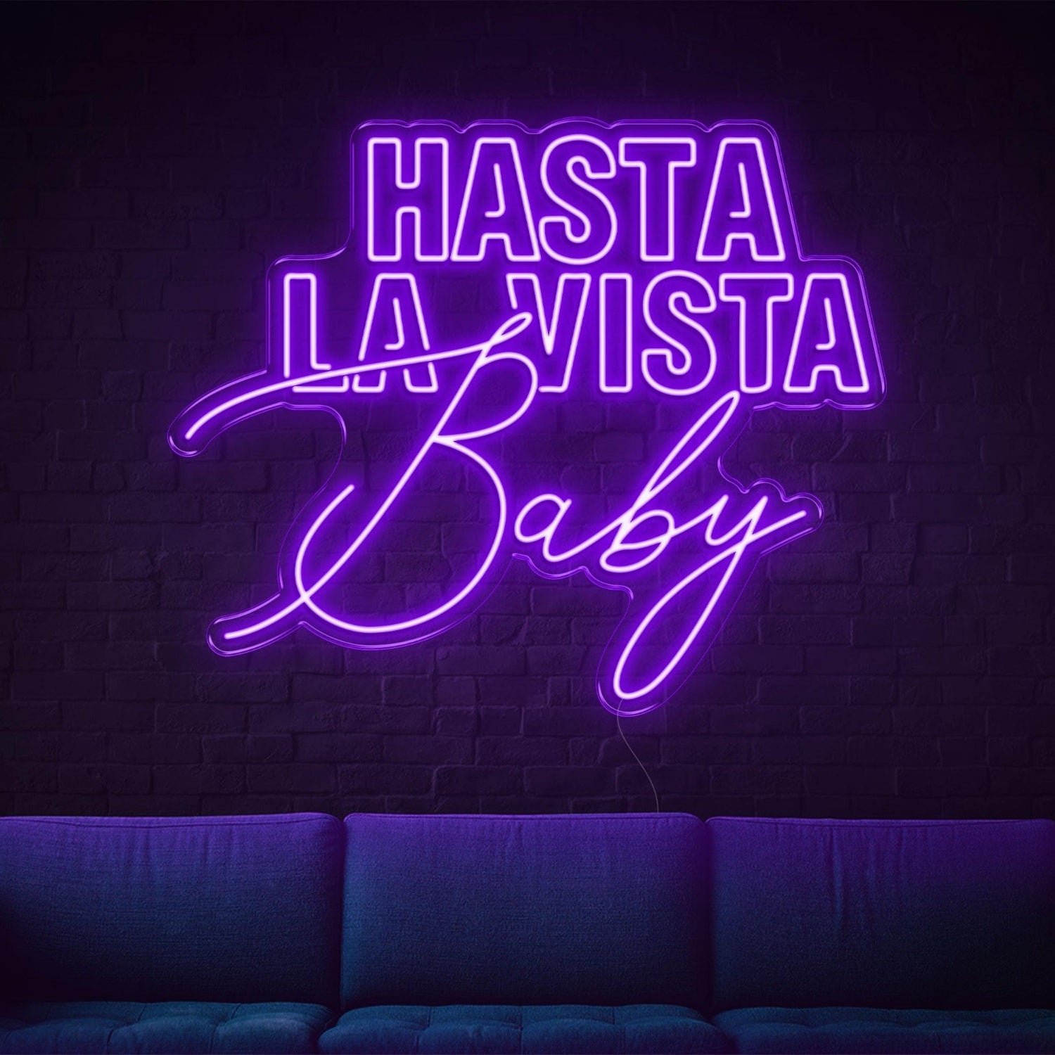 Hasta La Vista Baby Blue Led Neon Sign Modern Contrast Fonts For Home Lounge | Shineneon
